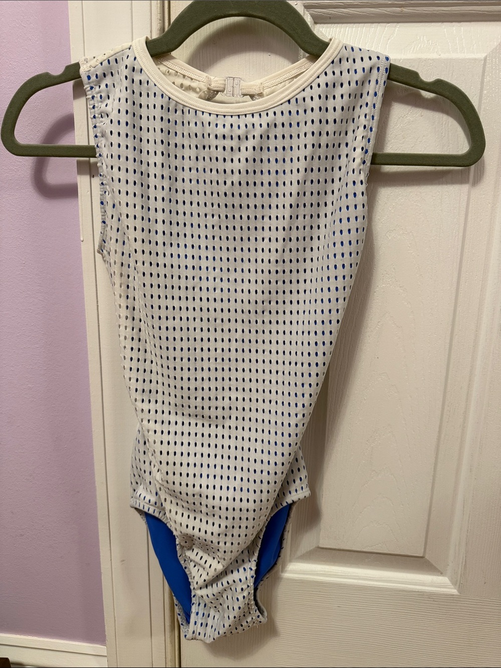 Girls White & Royal blue Dance Leotard - Classic Sleeveless